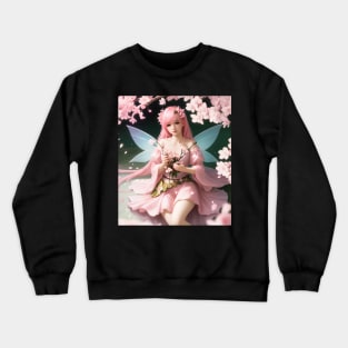 Beautiful Pink Sakura Flower Japanese Manga Girl Cherry Blossom Fairy Crewneck Sweatshirt